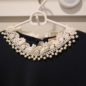 Vintage Pearl/lace neckline black shift dress